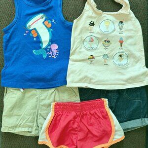Girls 2T Lot of (5) Total Pieces (2) Tops and (3) Shorts Cat & Jack